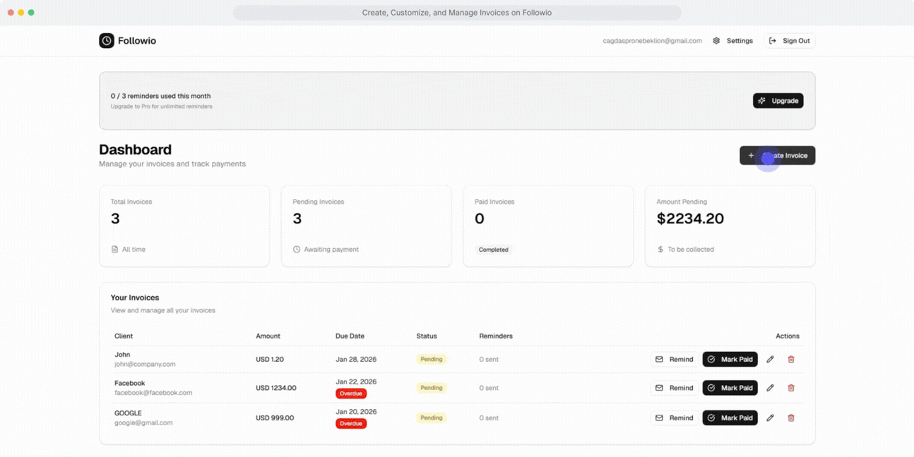 Followio Dashboard Interface
